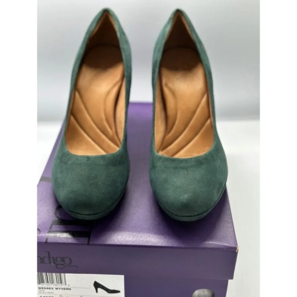 Clarks Indigo Wessex Wyvern Teal Suede Platform Pumps Heels 11M Preppy‎ 02-04